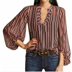 Cabi Ultimate Blouse Colorful Striped Sheer Chiffon Carnival #5519 Women's M